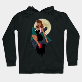 The girl in front of the moon (black dress) - Not Hamlet Design Hoodie